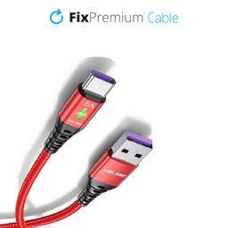 FixPremium - USB-C / USB Cable cu LED Indicator (1m), roșu