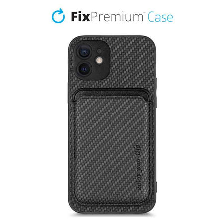 FixPremium - Caz Carbon cu MagSafe Wallet pentru iPhone 12 mini, negru