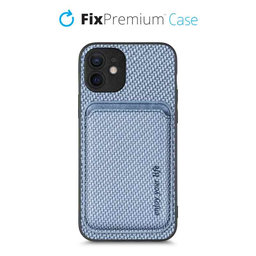 FixPremium - Caz Carbon cu MagSafe Wallet pentru iPhone 12 mini, albastru