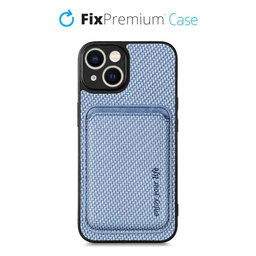 FixPremium - Caz Carbon cu MagSafe Wallet pentru iPhone 13 mini, albastru