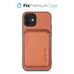 FixPremium - Caz Carbon cu MagSafe Wallet pentru iPhone 12 mini, maro