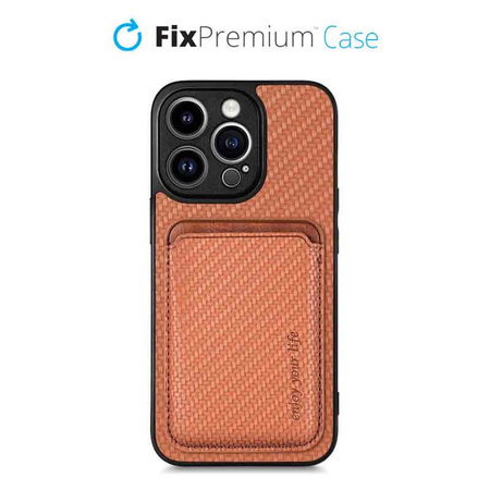 FixPremium - Caz Carbon cu MagSafe Wallet pentru iPhone 14 Pro Max, maro