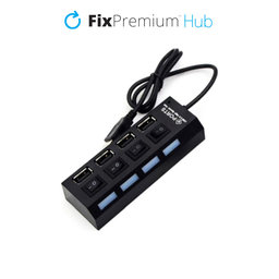 FixPremium - Hub USB cu comutator pentru 4 USB, negru