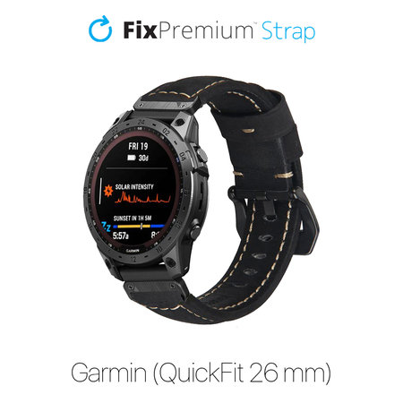 FixPremium - Curea din piele pentru Garmin (QuickFit 26mm), negru