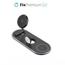 FixPremium - Stand de încărcare cu Qi2 pentru iPhone, Apple Watch & AirPods, negru