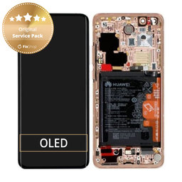 Huawei P40 Pro - Ecran LCD + Sticlă Tactilă + Ramă + Baterie + Senzor de Amprentă (Blush Gold) - 02353PJL Genuine Service Pack