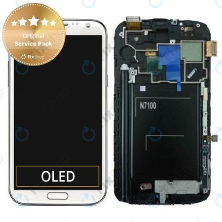 Samsung Galaxy Note 2 N7100 - Ecran LCD + Sticlă Tactilă + Ramă (Marble White) - GH97-14112A Genuine Service Pack