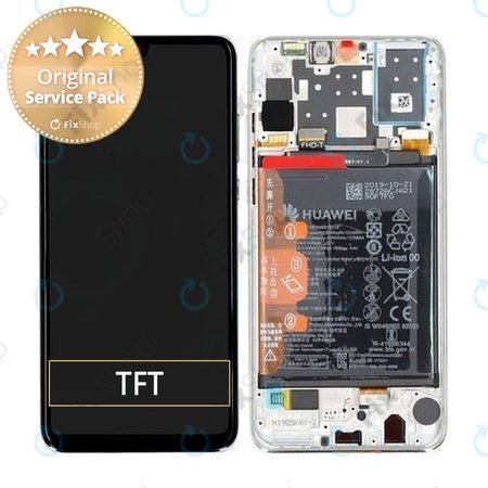 Huawei P30 Lite (2020) - Ecran LCD + Sticlă Tactilă + Ramă + Baterie (Pearl White) - 02352PJN Genuine Service Pack