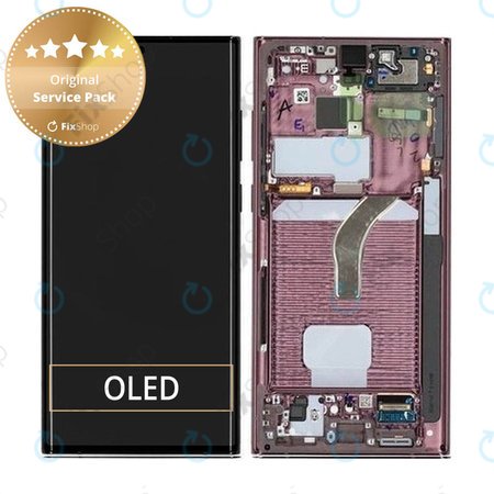 Samsung Galaxy S22 Ultra S908B - Ecran LCD + Sticlă Tactilă + Ramă (Burgundy) - GH82-27488B, GH82-27489B Genuine Service Pack